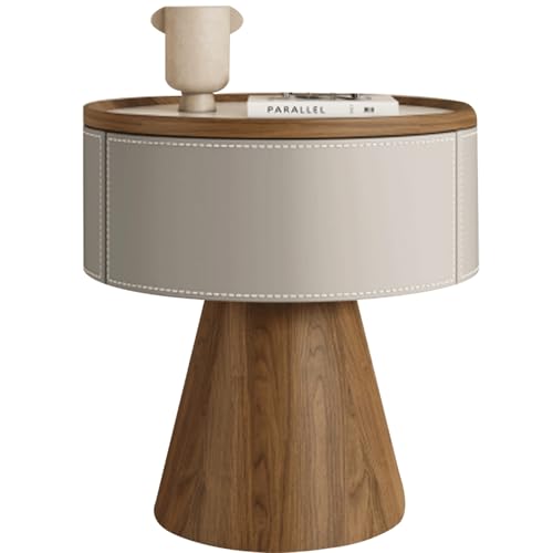 Nachttisch aus Massivholz mit Schubladen aus Massivholz, geeignet for Schlafzimmer und Wohnzimmer; Nachttischlampe aus Sattelleder; Kleiner Beistelltisch for das Sofa.(E,45cm(17.71in)) von Generic