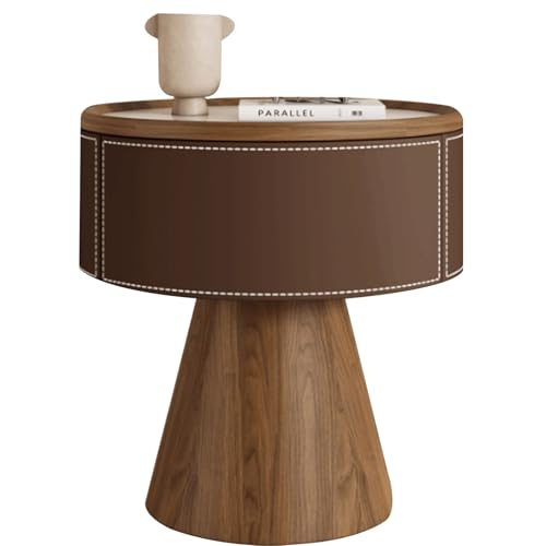 Nachttisch aus Massivholz mit Schubladen aus Massivholz, geeignet for Schlafzimmer und Wohnzimmer; Nachttischlampe aus Sattelleder; Kleiner Beistelltisch for das Sofa.(F,40cm(15.74in)) von Generic