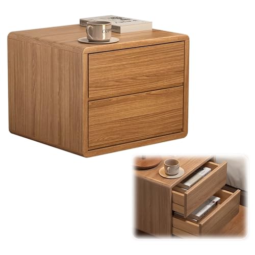 Nachttisch aus Natureiche (ohne Beine) Beistelltisch mit Zwei Schubladen for Schlafzimmer, Wohnzimmer und Sofa(Beige) von Generic