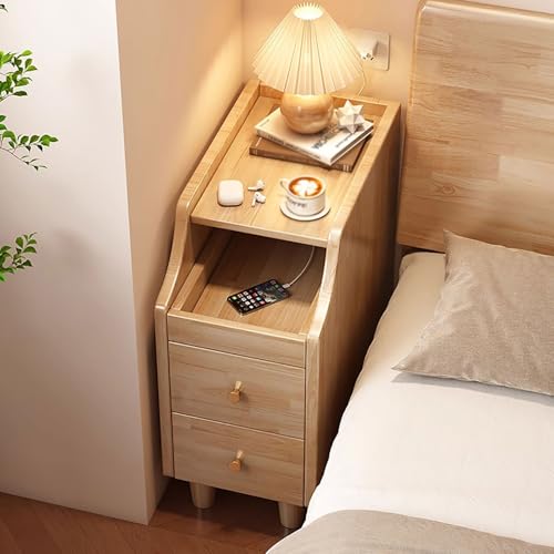 Nachttisch for kleine Räume Vintage Nachttisch aus Holz mit 2 Schubladen for Schlafzimmer, Wohnzimmer, Sofa, Flur(Beige,20cm/7.9in) von Generic