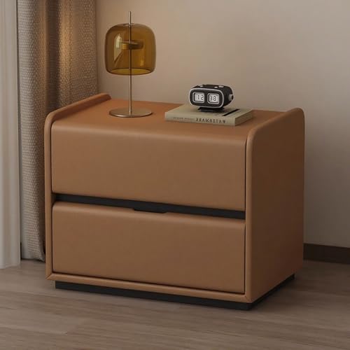 Nachttisch mit 2 Schubladen Moderne geriffelte Griffe Massivholz Nachttisch Beistelltisch Leder/leicht zu reinigen Keine Montage erforderlich for Schlafzimmer Wohnzimmer Büro(Orange,50cm/19.7in) von Generic