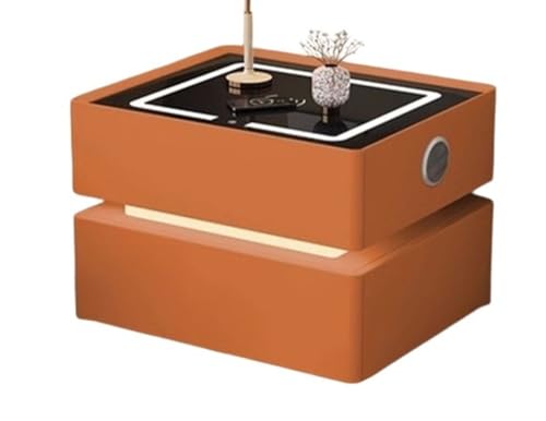 Nachttische, Nachttisch mit Smart Charging Moderner Beistelltisch Nachttisch aus Holz mit Zahlenschloss Dreifarbiges Licht für Schlafzimmer Wohnzimmer (Orange, Lampe SPEAKER-45CM) von Generic