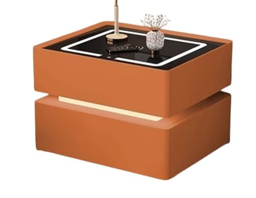Nachttische, Nachttisch mit Smart Charging Moderner Beistelltisch Nachttisch aus Holz mit Zahlenschloss Dreifarbiges Licht für Schlafzimmer Wohnzimmer (Orange, SMART LAMP-45CM) von Generic