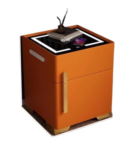 Nachttische, Smart Nighttable mit verstecktem Safe Nachttisch Nachttisch mit kabellosem Laden und LED-Aufbewahrungsschrank aus gehärtetem Glas für das Schlafzimmer im Wohnzimmer (Orange) von Generic