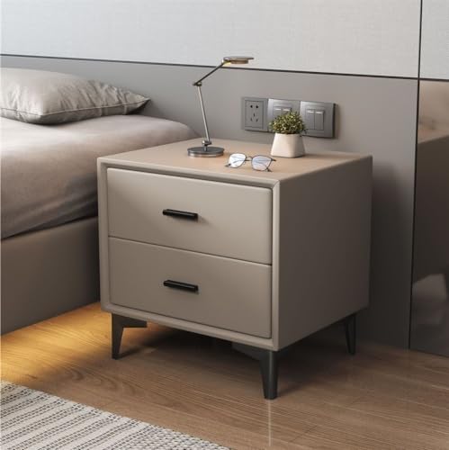 Nachttische, moderner Nachttisch mit 2 Schubladen Beistelltisch mit PU-Leder und Hardware-Beinen Nachttisch für Wohn- / Schlafzimmer (Khaki, 40 * 40 * 45 cm) von Generic