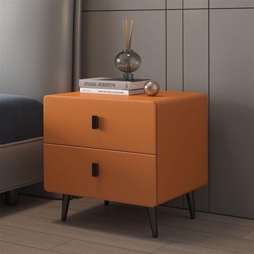 Nachttische Teurer Nachttisch Aus Leder Mit Zwei Schubladen Einfacher Moderner Schlafzimmer Leichter Luxus-nachttisch Für Schlafzimmer Wohnzimmer Aufbewahrungsschrank, Orange Red von Generic