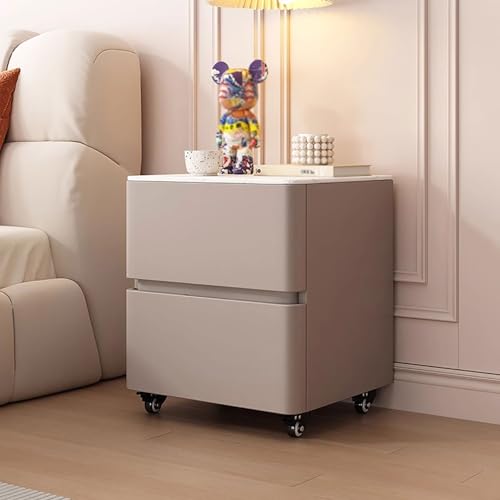 Nachttische for das Schlafzimmer Abnehmbare Nachttische mit Rollen/2 Schubladen Leicht zu reinigen Tischplatten aus Steinplatten for Eingangsbereiche, Studentenwohnheime(Khaki,35cm/13.8in) von Generic