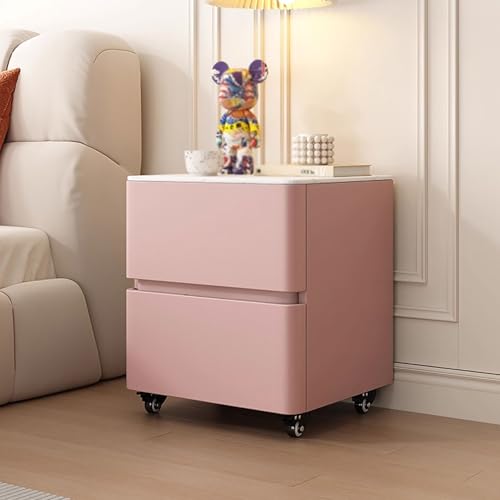 Nachttische for das Schlafzimmer Abnehmbare Nachttische mit Rollen/2 Schubladen Leicht zu reinigen Tischplatten aus Steinplatten for Eingangsbereiche, Studentenwohnheime(Pink,30cm/11.8in) von Generic