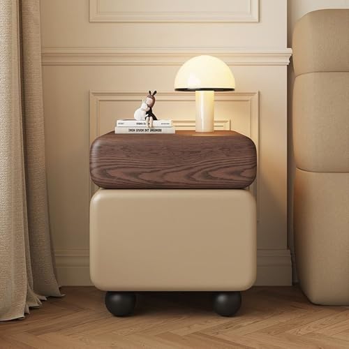 Nachttischschrank Fürs Schlafzimmer, Moderner Nachttisch aus Massivholz mit PU-Leder und 2 Schubladen, Sofa-Beistelltisch fürs Wohnzimmer von Generic