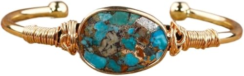 Natürliche Goldlinie Türkise Stein Offene Manschette Armreif Für Frauen Mode Quarzkristall Handwerk Schmuck Geschenk, Gold Line Turquoise von Generic