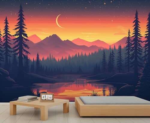 Natürliche Landschaft Wandbild See Berg Tapete Nachtlandschaft Himmel Mond Stern Wandbild Tapete Kiefernwald Tapeten für Schlafzimmer Wohnzimmer Poster 490X350cm Natürliche Landschaft Wandbild See Berg Tapete Nachtlandschaft Himmel Mond Stern Wandbild Tapete Kiefernwald Tapeten für Schlafzimmer Wohnzimmer Poster 490X350cm von Generic