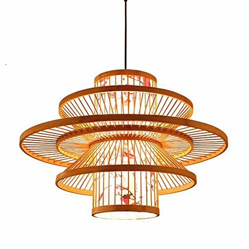 Natürliche handgemachte DIY Weben Pendelleuchte Lampenschirm Kreatives Design Deckenlampe Gewebte Beleuchtung Verstellbares Hängendes Draht Dekoratives Licht von Generic