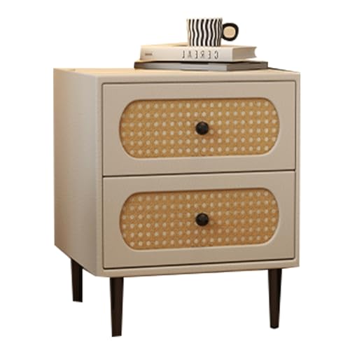 Natürlicher Rattan-Nachttisch mit 2 Schubladen, Farbe Khaki Schlafzimmer- und Wohnzimmer-Aufbewahrungsschrank Moderner rustikaler Stil, Retro und raffiniert(Khaki,40cm(15.7inch)) von Generic
