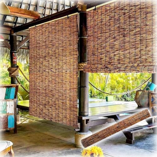 Natur Bambusrollo Für Aussenbereich Wetterfest Schilf Vorhang 60 70 80 90 100 110 120 140cm Breite Sonnenschutz Sichtschutz Rollo(70x120CM(WxH)) von Generic