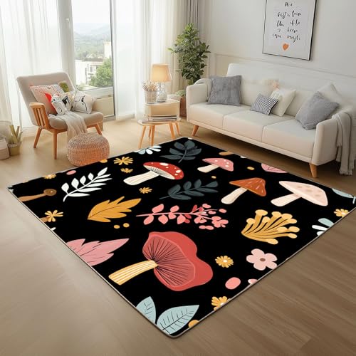 Natur Botanisch Pilz Teppich Wohnzimmer Teppisch 180x240cm Waschbar Kurzflor Weich rutschfest Teppich, Moderner Gemalte Pilz BläTter Teppiche für Schlafzimmer Kinderzimmer Büro Esszimmer von Generic