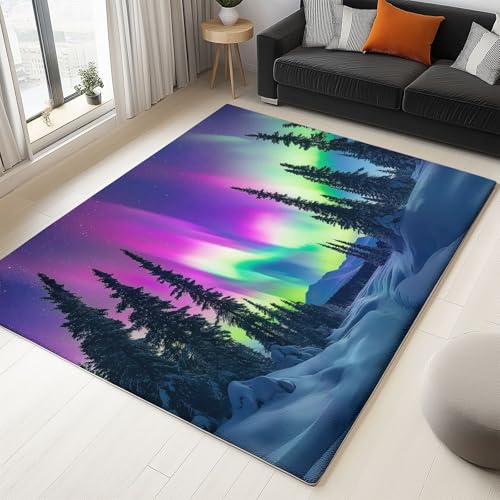 Natur Kiefern Extremes Licht Dekorativer Teppich, Hochwertiger Flächenteppich für Schlafzimmer und Wohnzimmer, 120 x 180 cm, Antibakterieller Faltbar Weich rutschfest für Kinderzimmer Flur, Grün Lila Natur Kiefern Extremes Licht Dekorativer Teppich, Hochwertiger Flächenteppich für Schlafzimmer und Wohnzimmer, 120 x 180 cm, Antibakterieller Faltbar Weich rutschfest für Kinderzimmer Flur, Grün Lila von Generic