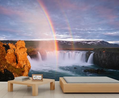 Natur Landschaft Wandbild Wasserfall Wandtapete Regenbogen Blauer Himmel Tapete Bergtapete für Schlafzimmer Wohnzimmer Poster 300X210cm Natur Landschaft Wandbild Wasserfall Wandtapete Regenbogen Blauer Himmel Tapete Bergtapete für Schlafzimmer Wohnzimmer Poster 300X210cm von Generic