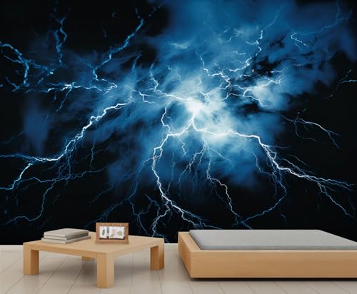 Natur Landschafts Wandbild Blaue Gewitter Tapete Blitz Wandtapete Dunkler Himmel Wandtapete für Schlafzimmer Wohnzimmer Poster 232 X 158 cm von Generic