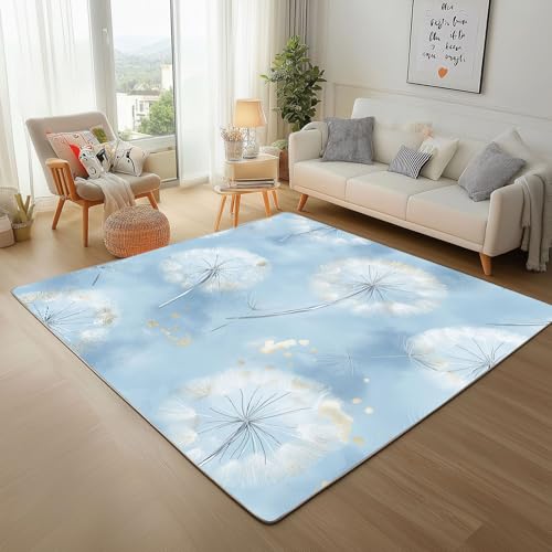 Natur Pflanze Blume BlauWaschbare Teppiche Gegend 200x300cm Teppich Flauschig Gemalte Blume blau Wohnzimmer Schlafzimmer Teppisch rutschfest Kurzflor Weich Rugs for Living Room Carpet von Generic