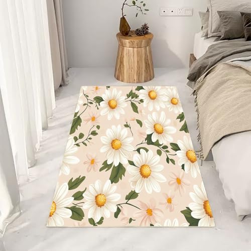Natur Pflanze Gänseblümchen Teppich Wohnzimmer 160x230cm, Flauschiger Kurzflor Teppich Waschbarer Moderner Teppiche Natur Blumen rutschfest Teppiche für Esszimmer Küchen Schlafzimmer von Generic