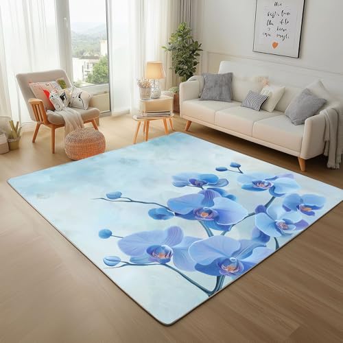 Natur Pflanzen Orchidee Teppich 150x210cm, Wohnzimmerteppich, Schlafzimmerteppich, Waschbarerteppich, Blaue Blumen Rutschfester Teppich für Küche, Flur, Esszimmer Natur Pflanzen Orchidee Teppich 150x210cm, Wohnzimmerteppich, Schlafzimmerteppich, Waschbarerteppich, Blaue Blumen Rutschfester Teppich für Küche, Flur, Esszimmer von Generic
