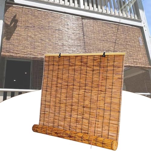 Natur Schilf Vorhang Aussenbereich Wetterfest Bambus Rollo Bambusrollo Mit Seitenzug Lichtfilter Rollläden Sichtschutz 90% UV-Block Schilfvorhänge(100x240CM(WxH)) von Generic