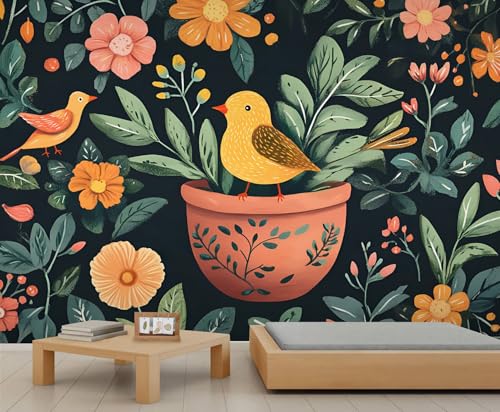 Natur Wandbilder Bunte Blumen Tapete für Wände Vogeltapete Dunkle Tapete für Kinderzimmer Wohnzimmer Jungenzimmer 280 X 200 cm Natur Wandbilder Bunte Blumen Tapete für Wände Vogeltapete Dunkle Tapete für Kinderzimmer Wohnzimmer Jungenzimmer 280 X 200 cm von Generic