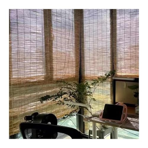 Natural Schilf Vorhang Ohne Bohren Rollo Sonnenschutz Anti-UV für Fenster Tür Balkon Und Garten Bambusrollo Anpassbar((WxH)80x110 cm) von Generic