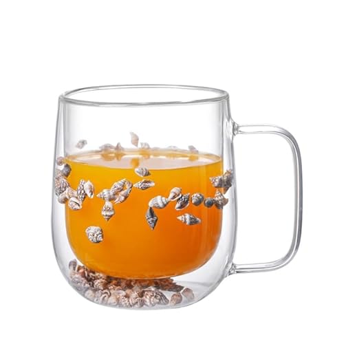 Neuartige Doppelwandige Glasbecher Tasse Mit Trockenen Blumen Meeresschnecken Muscheln Glitzernden Füllungen Für Kaffee Saft Schönes Geschenk Glas Kaffeetasse von Generic