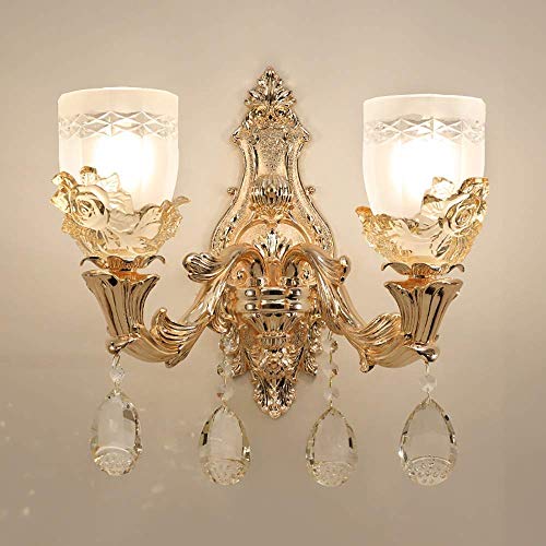 Neuheit Wandlampe, Schlafzimmer Bettsieuropäisches Wohnzimmer Hintergrund Wandlamkorridor Kristall Zinklegieruwandlam13 * 36Cm, Doppelkopf/Doplkopf von Generic