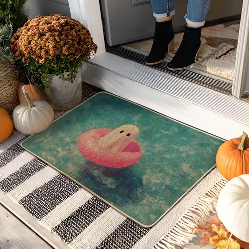 Niedliche Geister-Fußmatte, Aqua-Halloween-Eingangsmatte für Innen- und Außendekoration, Gummi, wasserdicht, rutschfest, staubabsorbierend, pflegeleicht, 73,2 x 43,2 cm von Generic