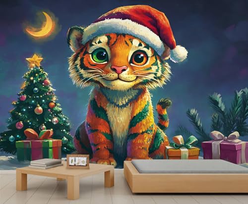 Niedliche Tiger Tapete Weihnachtsmannmütze Tapete für Mädchenschlafzimmer Weihnachtsbaum Wandbilder für Wohnzimmer Nachthimmel Mond Bürotapete Wohnzimmerwandbild 200 X 140 cm Niedliche Tiger Tapete Weihnachtsmannmütze Tapete für Mädchenschlafzimmer Weihnachtsbaum Wandbilder für Wohnzimmer Nachthimmel Mond Bürotapete Wohnzimmerwandbild 200 X 140 cm von Generic