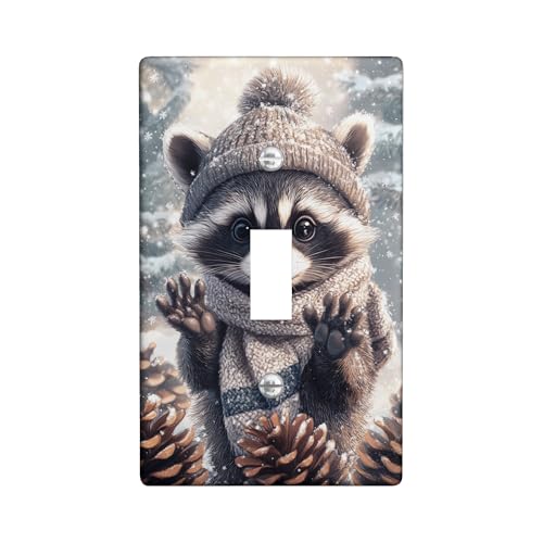 Niedliche Waschbär-Lichtschalter-Abdeckplatten/Steckdosenabdeckungen, Wintertiere für Urlaubsdekoration, gemütliches Wohnwand-Accessoire für Wohnzimmer, Standard-Größe, einzelner Kippschalter Niedliche Waschbär-Lichtschalter-Abdeckplatten/Steckdosenabdeckungen, Wintertiere für Urlaubsdekoration, gemütliches Wohnwand-Accessoire für Wohnzimmer, Standard-Größe, einzelner Kippschalter von Generic