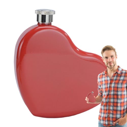 Niedlicher Flachmann – Kleines dickes Weinglas in Herzform, herzförmige Flasche | Weinflasche mit Metalldeckel 130 ml, Trinkflaschen, versiegelter Deckel für Reisen von Generic