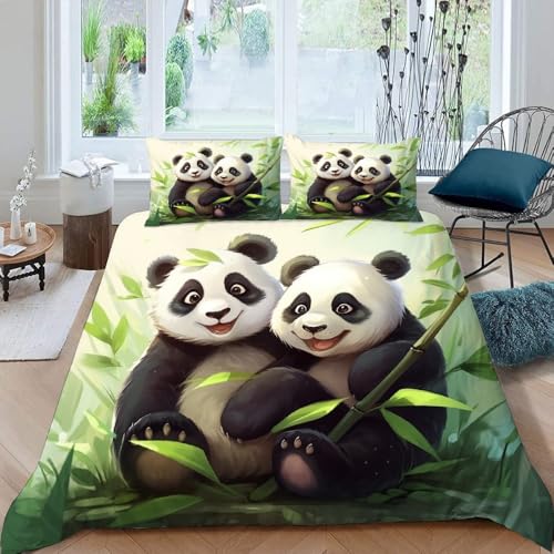 Niedlicher Tierpanda Bettwäsche 135x200 cm Grüne Pflanze 3D Muster Bettwäsche Weich Komfort Mikrofaser Bettbezug Set 2 teilig für Mädchen Jungen mit Reißverschluss und 1 Kissenbezüge (Dx12909) von Generic
