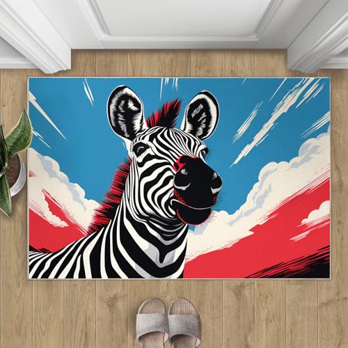 Niedliches Zebra Teppich Rot-Blaue Abstrakte Graffiti Kleine Teppiche Wildtier 50x80 Rug Zebra Vorleger Rutschfester Teppich Für Stark Frequentierte Bereiche Niedliches Zebra Teppich Rot-Blaue Abstrakte Graffiti Kleine Teppiche Wildtier 50x80 Rug Zebra Vorleger Rutschfester Teppich Für Stark Frequentierte Bereiche von BEQUTIY