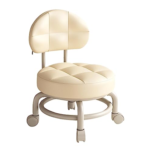 Niedriger Rolling Sitz mit Rückenlehne PU Leder Sofa Fußstütze Multifunktionale Reinigung Riemenscheibe Hocker Pediküre Hocker für Salon Home Bibliothek Garage beige von Generic