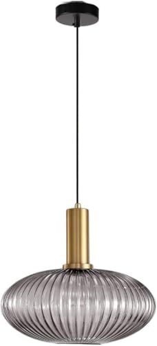 Nordic Glass Pendelleuchte Moderne Einfache Led Hängelampe Japanischer Stil Streifen Laterne Kronleuchter Für Island Restaurant Bar, Gray, Warm White von Generic