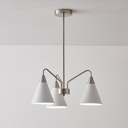 Nordic Home Creative Weiß Chrom Mid Century Decke für Esszimmer Laterne Moderne Pendelleuchte für Wohnzimmer Stange Nordische Beleuchtungsvorrichtung für Schlafzimmer Kücheninsel E27 von Generic