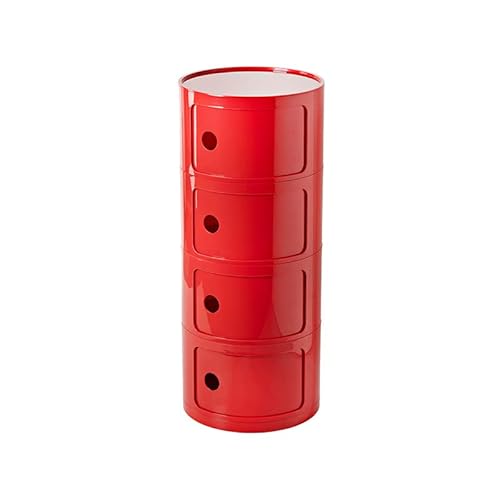 Nordic Modern Bedside Cabinet Round Bedside Table with Drawers & Sliding Door 2/3/4 Tier Plastic Nightstand Storage Unit Chest for Bedroom (Red 32*76cm) von Generic