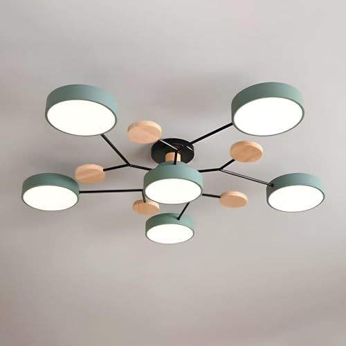 Nordische Led-deckenleuchte Moderne Acryl-deckenleuchte Kreative Halbbündige Sputnik-leuchte 7 Leuchten Mit Holzdekoration Für Wohnzimmer Esszimmer Schlafzimmer, Green, 6 Heads von Generic