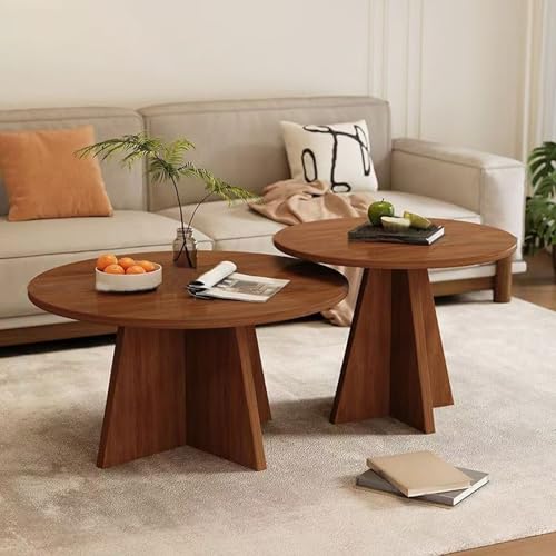Nordisches Minimalistisches Kaffeetisch Nesting Couchtisch 2er Set Kleiner Tisch Rund Flexibel Kombinierbarer Niedriger Tischsfür Wohnzimmer Balkon Büro Schlafzimmer(Walnut,70+50cm Set) von Generic