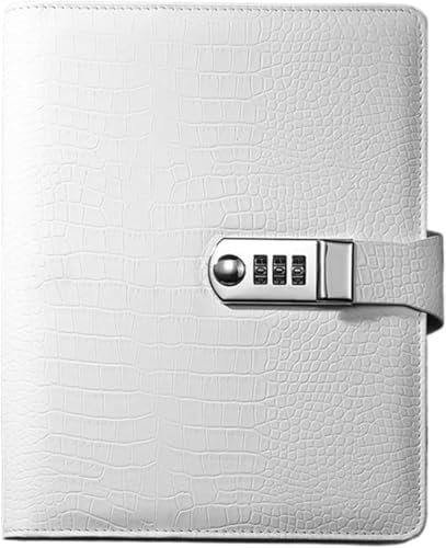 Notizbuch A6 A5 Ordner Notizbuch Vintage Luxus Krokodil Strukturiertes Leder Tagebuch Passwort Notizen Buch Mit Schloss Büro Agenda Mann Geschenk Für Studium, Arbeit, A5 White von Generic