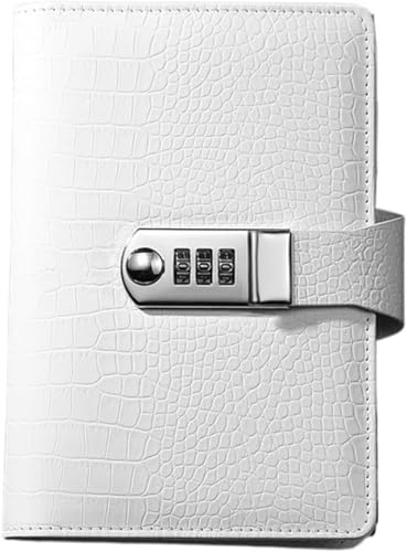 Notizbuch A6 A5 Ordner Notizbuch Vintage Luxus Krokodil Strukturiertes Leder Tagebuch Passwort Notizen Buch Mit Schloss Büro Agenda Mann Geschenk Für Studium, Arbeit, A6 White von Generic