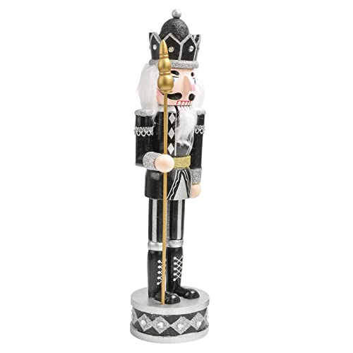 Nussknacker-Figuren, 38 cm, weihnachtliche wunderschöne Nussknacker-Figuren in schwarzer Uniform und Krone, dekorative Weihnachtstischpuppe für Regale und Tische, goldfarben von Generic