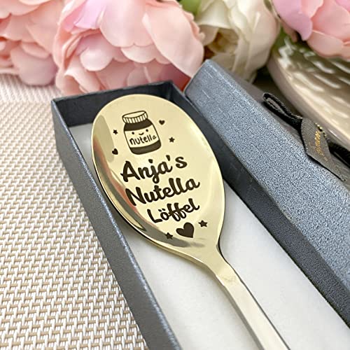 Nutellalöffel Personalisiertes Geschenk für sie - Goldener Löffel mit Namen für Nutella-Liebhaber - Geburtstagsgeschenk mit Gravur - in Geschenkbox oder Papierpaket - Nutella spoon, Gold + Silver von Generic