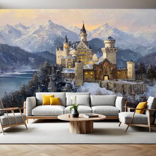 Ölgemälde-Stil Tapeten Winter Snow Berg Schloss Fototapete 3D Effekt 400 x 280 cm Vliestapete Modern Wandbilder Poster Dekoration für Wohnzimmer Schlafzimmer Flur Ölgemälde-Stil Tapeten Winter Snow Berg Schloss Fototapete 3D Effekt 400 x 280 cm Vliestapete Modern Wandbilder Poster Dekoration für Wohnzimmer Schlafzimmer Flur von Generic