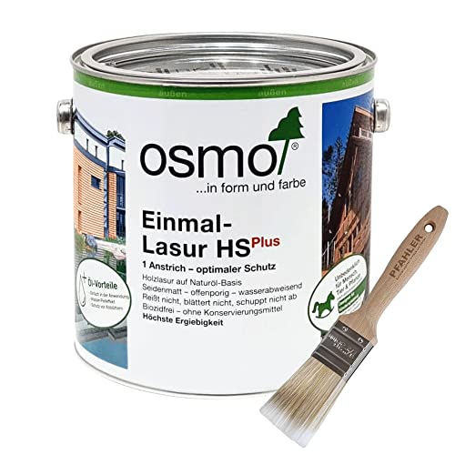 OSMO Einmal-Lasur HS Plus (Eiche hell 9206) 2,5 Liter + Flächenstreicher Pinsel von Pfahler Gratis. Dekorativer, seidenmatter Holzschutz-Anstrich auf Naturölbasis für Holz im Außenbereich. von Generic