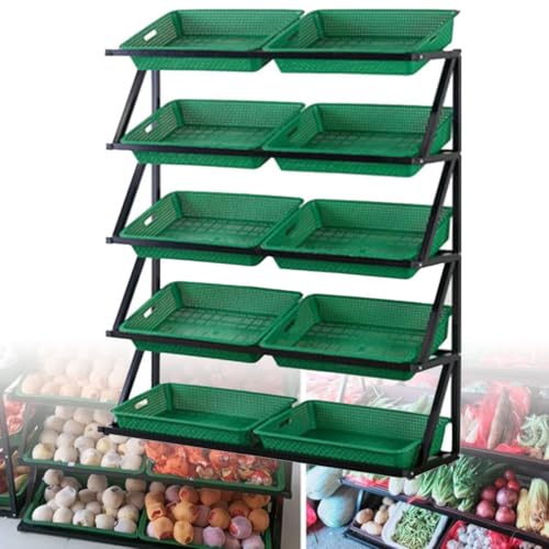 Obst Gemüseregal Organizer Supermarkt-Präsentationsregal für Obst und Gemüse, 4/5-stöckiges Einzelhandels-Präsentationsregal, Marktregal mit 8/10 Körben, Metall-Snack-Süßigkeiten-Präsentatio von Generic