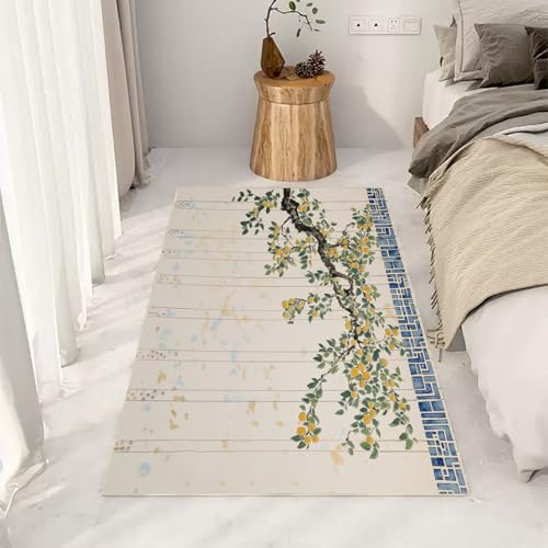 Obst Und Obstbaum Mit Zitrone Teppich Wohnzimmer Teppisch 180x240cm Waschbar Kurzflor Weich rutschfest Teppich, Moderner Vintage Geometrie Linien Teppiche für Schlafzimmer Kinderzimmer Büro Esszimmer von Generic